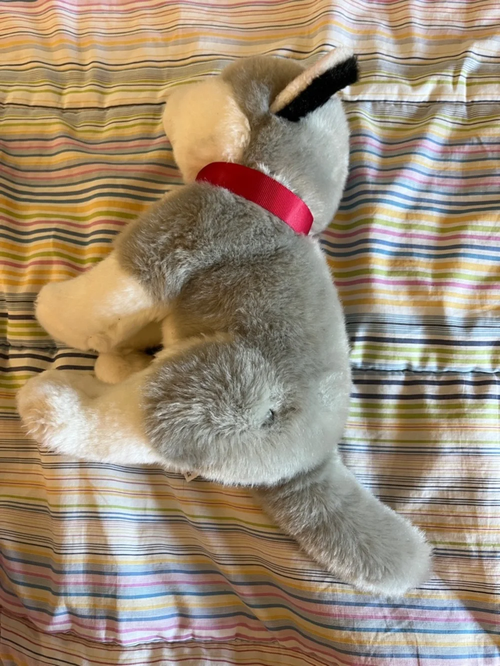 FAO Schwarz Gray and White Husky Plush Puppy‎ with Red Collar